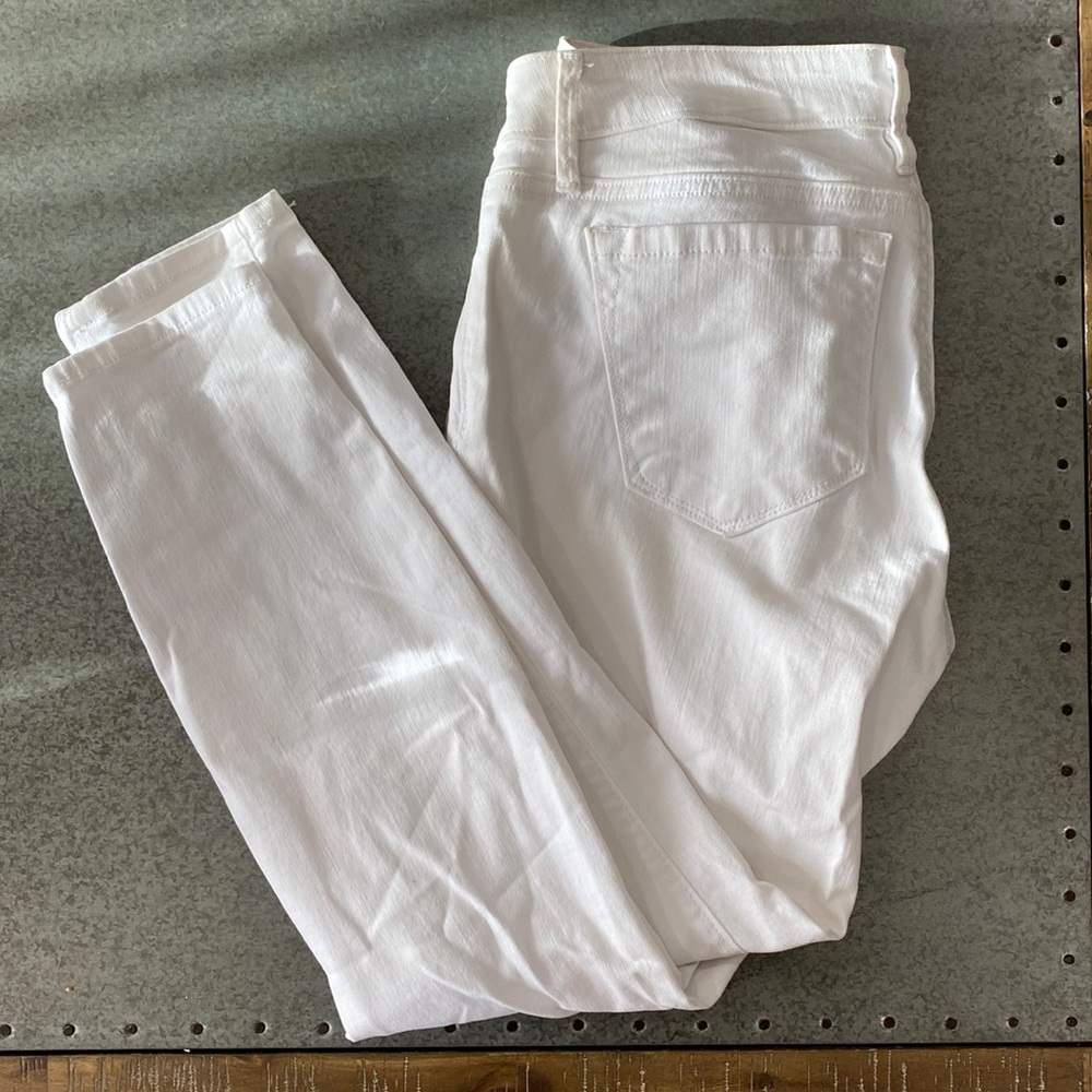 LOFT white denim jeans with zipper detail on the ankles